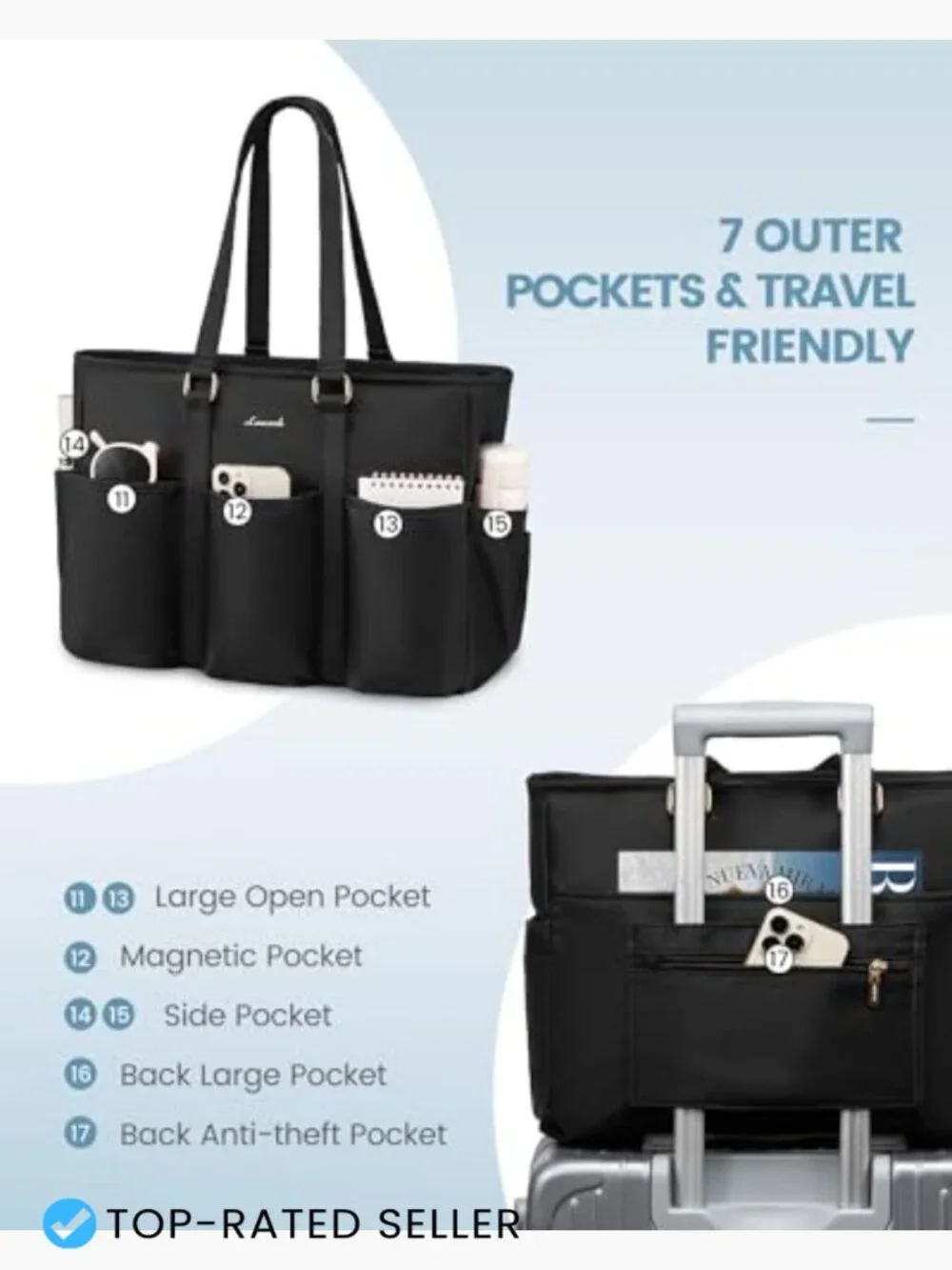 Large Tote Bag for Work and Travel Professional Laptop Computer Bag with